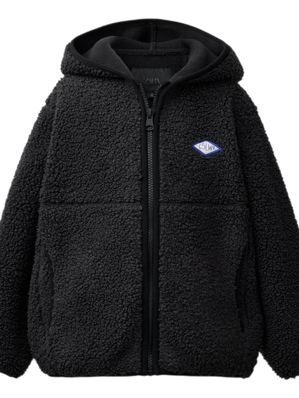 ZARA Kids Hooded Fleece Jacket Gray Size 6 Years Sherpa Coat C5LWR Patch 116cm